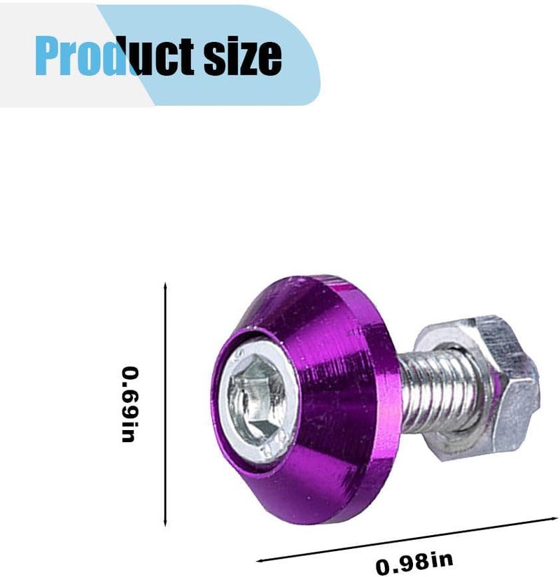 LHDOS 4PCS Motorcycle License Plate Bolts, Aluminum Alloy Car Tag License Plate Screw Decorative Kit, License Plate Frame Fastener Accessories for Most Motorcycles, Cars, Trucks (Purple) - Image 2